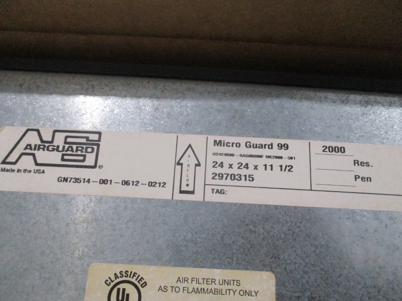 AIRGUARD 2970315 H2424B00-0AG00000F 24X24X11 1/2 NSMP