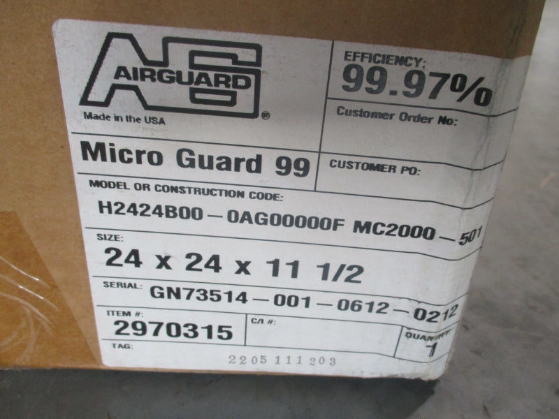 AIRGUARD 2970315 H2424B00-0AG00000F 24X24X11 1/2 NSMP