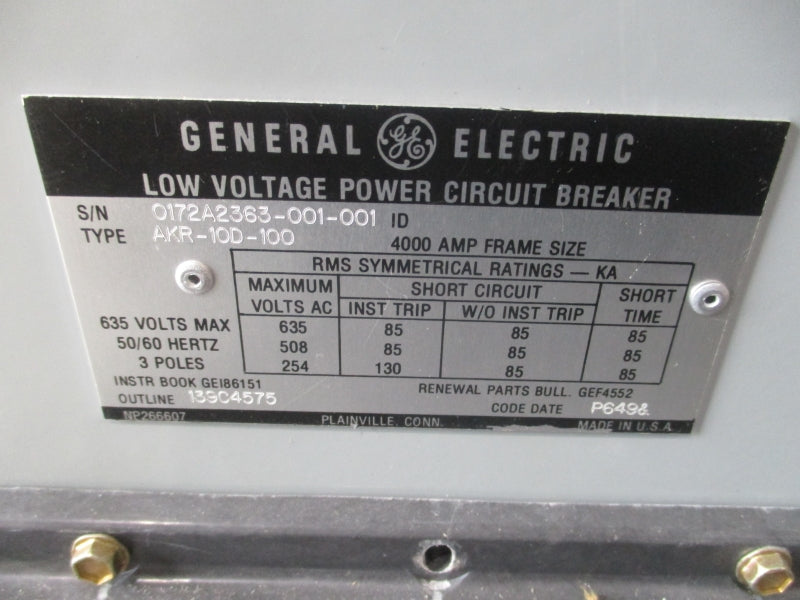 GENERAL ELECTRIC AKR-10D-100 635VAC 400A NSMP