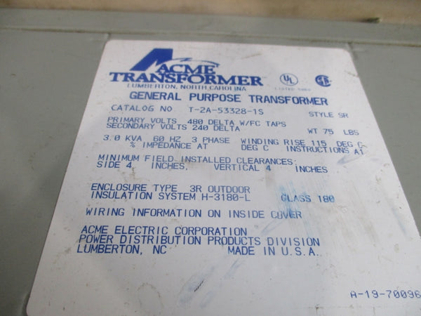 ACME TRANSFORMER T-2A-53328-1S 480V NSNP
