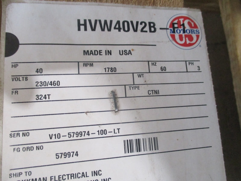 US MOTORS HVW40V2B-F1 230/460V 92.0/46.0A NSMP