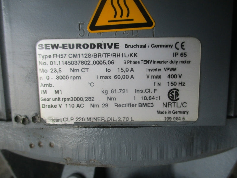 SEW-EURODRIVE FH57 CM112S/BR/TF/RH1L/KK 400V 60.00A NSNP