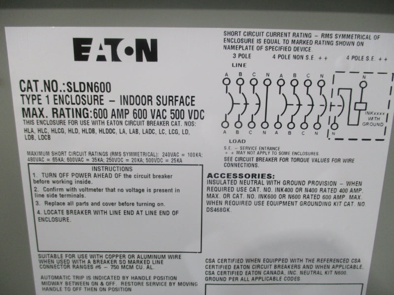 EATON SLDN600 with HLD3600F with LT3500T 600VAC 600A NSMP