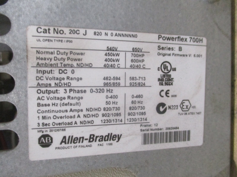 INDUSTRIAL SPARE PART 20CJ820N0ANNNNN0 SER. B F/W 6.001 583-713VDC 925/824A UNMP