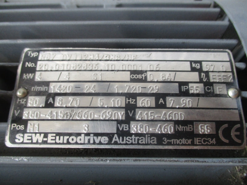 SEW-EURODRIVE R87DV112M4/BMG/HF 415/160V 7.90A UNMP