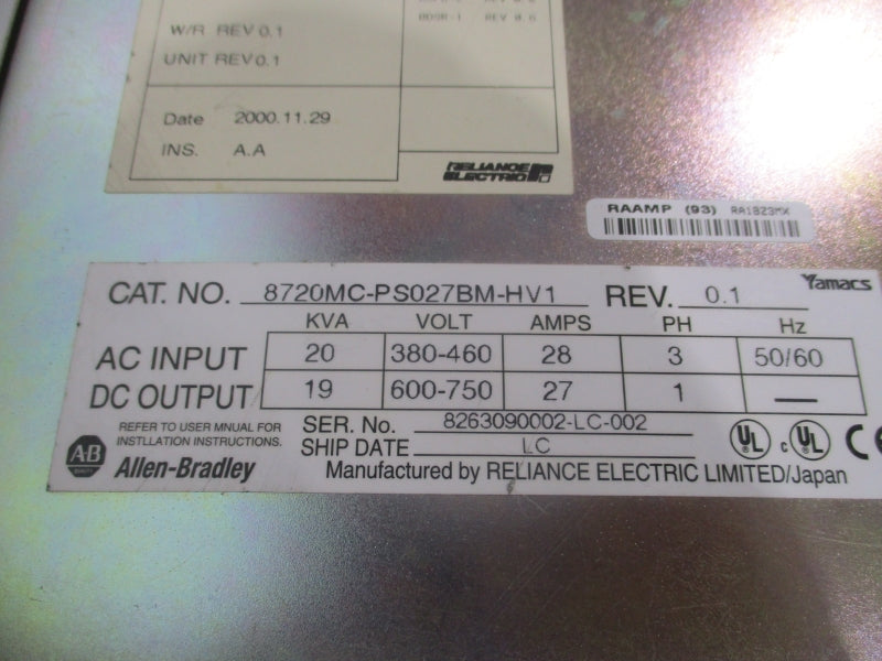 INDUSTRIAL SPARE PART 8720MC-PS027BM-HV1 380-460V 28A RE. 0.1 REMAN