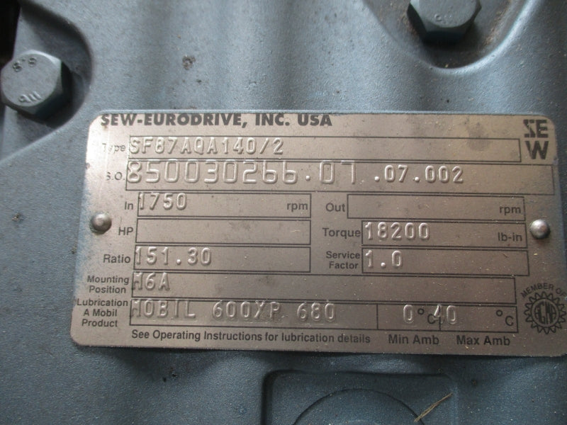 SEW-EURODRIVE SF87AQA140/2 (PKG OF 2) NSMP