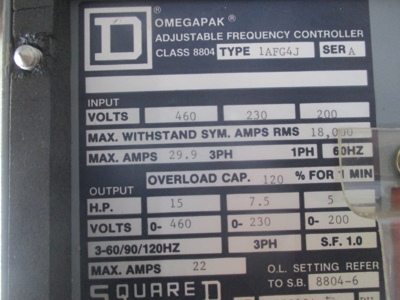 SQUARE D 88041AFG4J SER. A 460V 29.9A UNMP