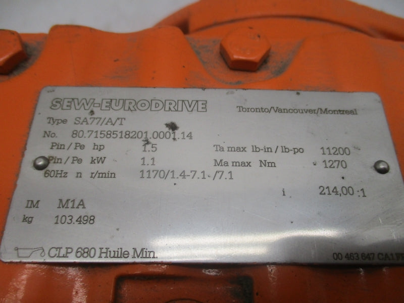 SEW-EURODRIVE SA77/TD26DRE100LC6 330/575V 3.50/200A UNMP
