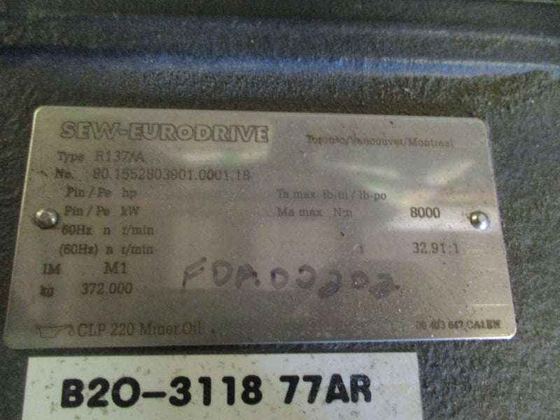 SEW-EURODRIVE R137R77DRE132M4BE11HF/IS 460V 9.00A NSNP