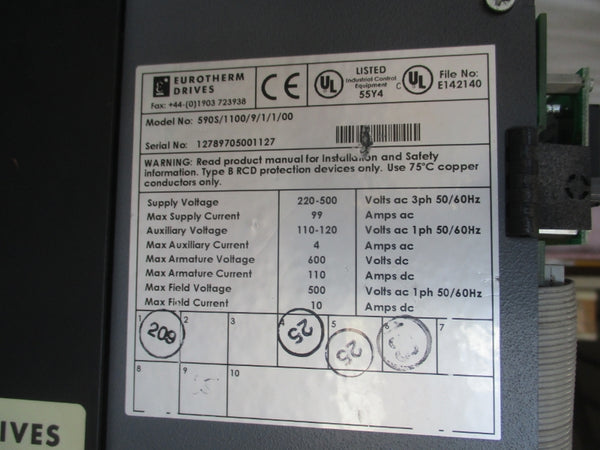 EUROTHERM 590S/1100/9/1/1/00 220-500VAC 99A UNMP