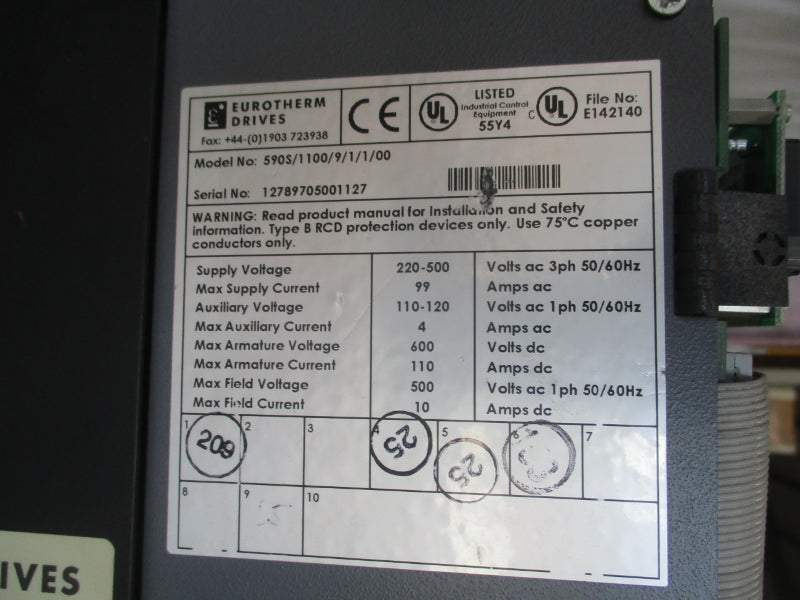 EUROTHERM 590S/1100/9/1/1/00 220-500VAC 99A UNMP