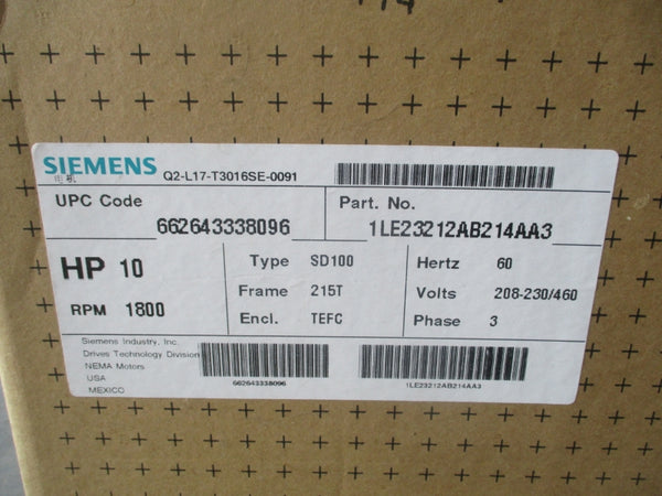 SIEMENS 1LE23212AB214AA3 208-230/460V 27.0-25.0/12.5A NSFS