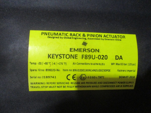 EMERSON/KEYSTONE VALVE  89U02001XXN14N2U00C50P0E F89U-020 120PSI NSMP