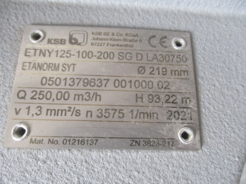KSB ETNY125-100-200SGDLA30750 NSNP