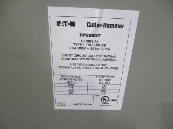 EATON CP2SB37 BUSWAY  SER. A1 600V 800A NSNP