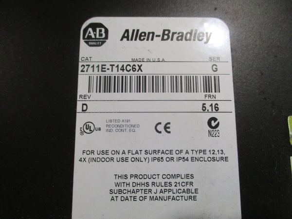 ALLEN BRADLEY 2711E-T14C6X SER. G F/W 5.16 REV. D UNMP