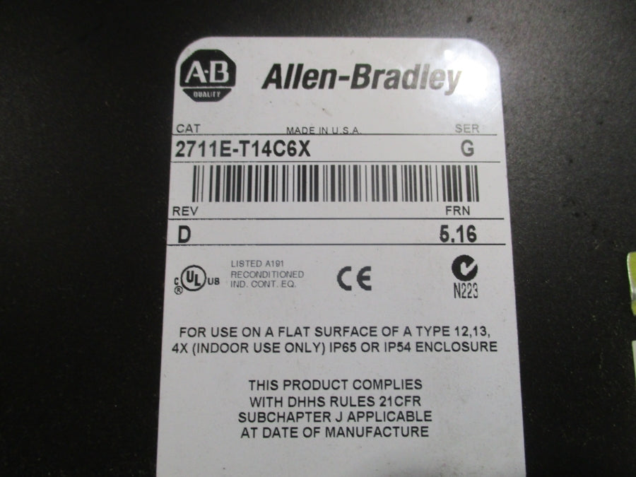 ALLEN BRADLEY 2711E-T14C6X SER. G F/W 5.16 REV. D UNMP