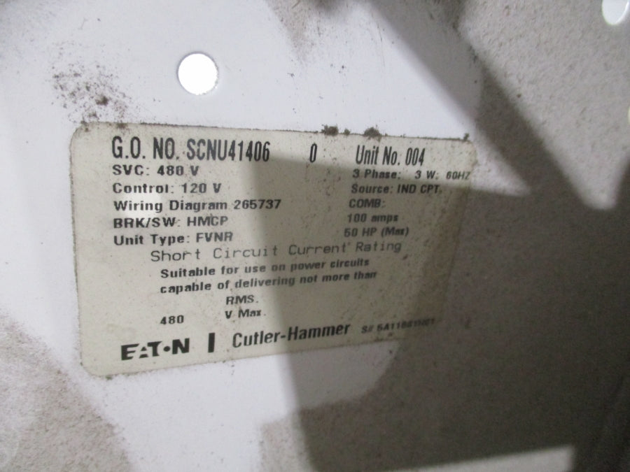EATON SCNU41406 SIZE 3 BUCKET WITH 100 A CIRCUIT BREAKER480V 100A NSNP