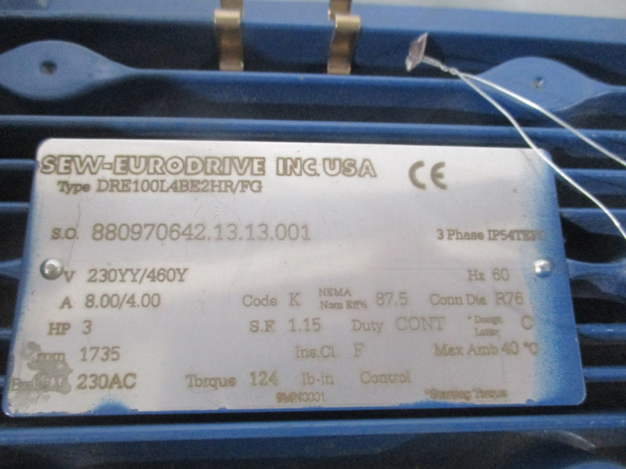 SEW-EURODRIVE DRE100L4BE2HR/FG 230/460V 8.00/4.00A NSNP