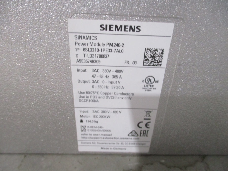 SIEMENS 6SL3210-1PE33-7AL0 380-480V 365A NSNP