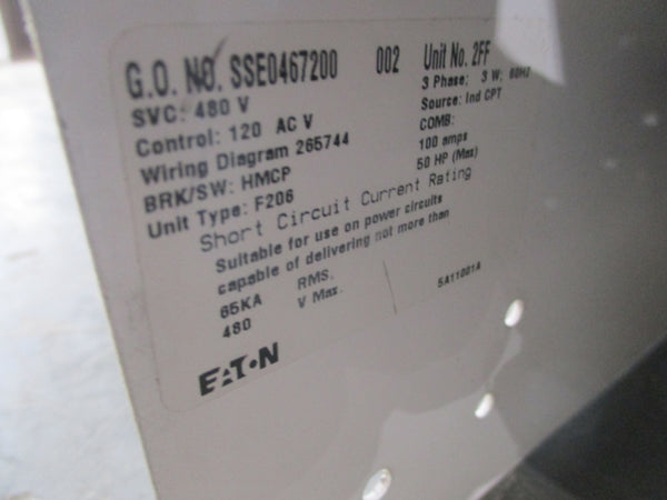 EATON SIZE 3 MCC BUCKET AN16KN0 W/ 100 AMP CB  480V 100A NSNP