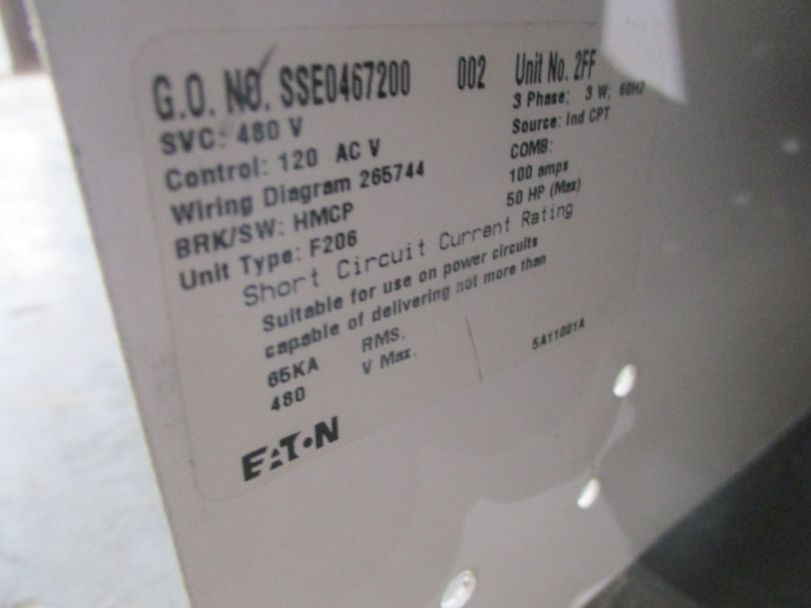 EATON SIZE 3 MCC BUCKET AN16KN0 W/ 100 AMP CB  480V 100A NSNP