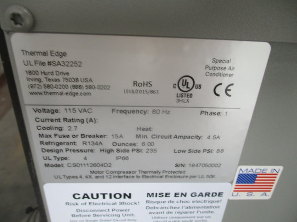 THERMAL EDGE CS01112604D2 115VAC 15A 88-235PSI NSMP