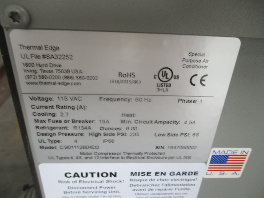 THERMAL EDGE CS01112604D2 115VAC 15A 88-235PSI NSMP