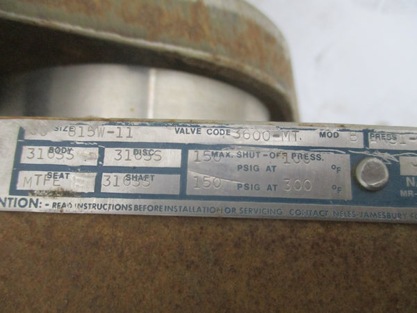 NELES JAMESBURY 815W-11 STAINLESS BUTTERFLY VALVE 30" 3600-MT 150PSI NSNP