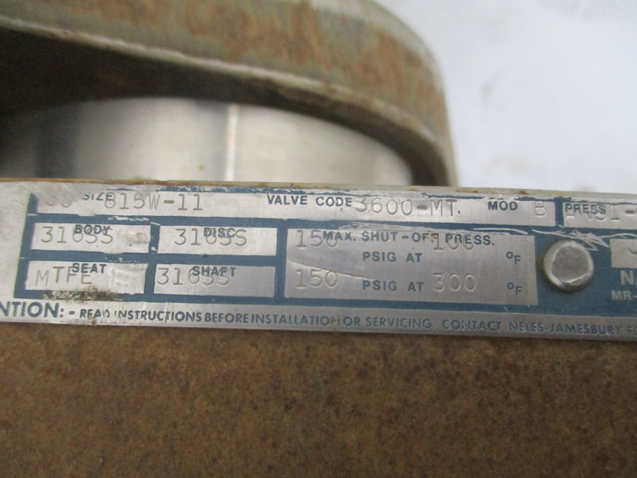 NELES JAMESBURY 815W-11 STAINLESS BUTTERFLY VALVE 30" 3600-MT 150PSI NSNP
