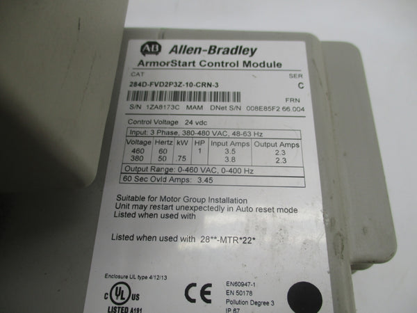 ALLEN BRADLEY 284D-FVD2P3Z-10-CRN-3 SER. C F/W 66.004 460V 3.5A (AS PICTURED) UNMP