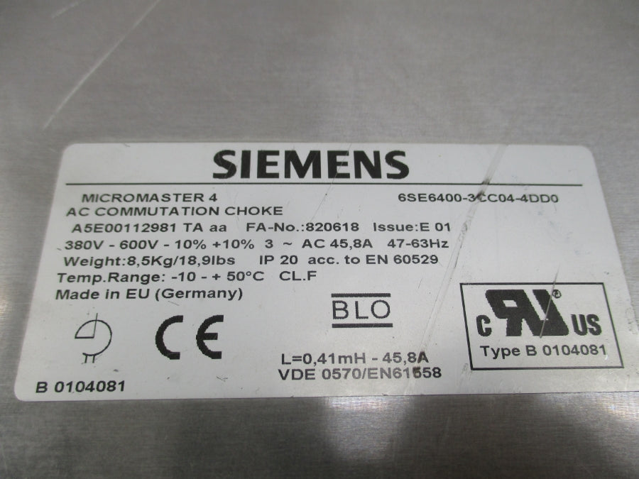 SIEMENS 6SE6400-3CC04-4DD0 380-600V 45.8A (AS PICTURED) UNMP
