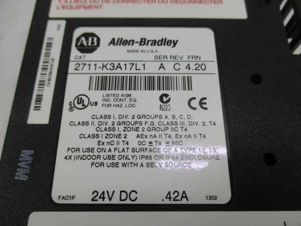 ALLEN BRADLEY 2711-K3A17L1 SER. A F/W 4.20 24VDC .42A REV. C NSMP