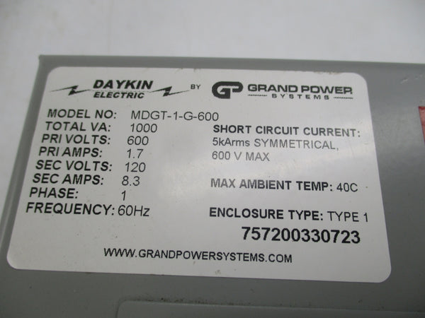 DAYKIN ELECTRIC MDGT-1-G-600 600V 1.7A NSNP