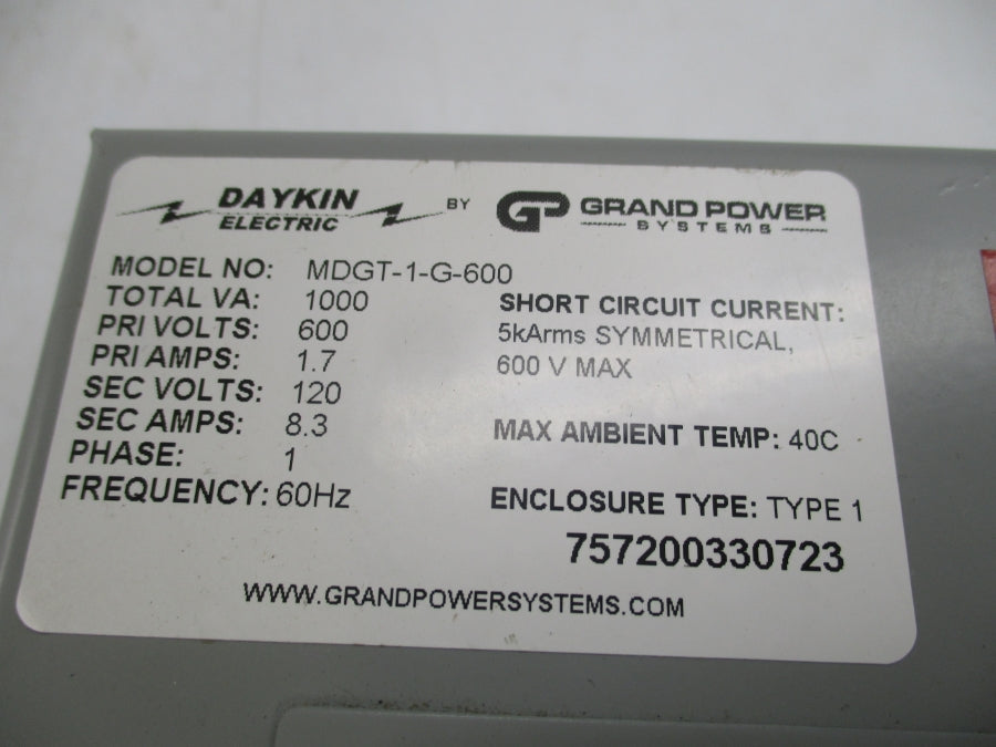 DAYKIN ELECTRIC MDGT-1-G-600 600V 1.7A NSNP