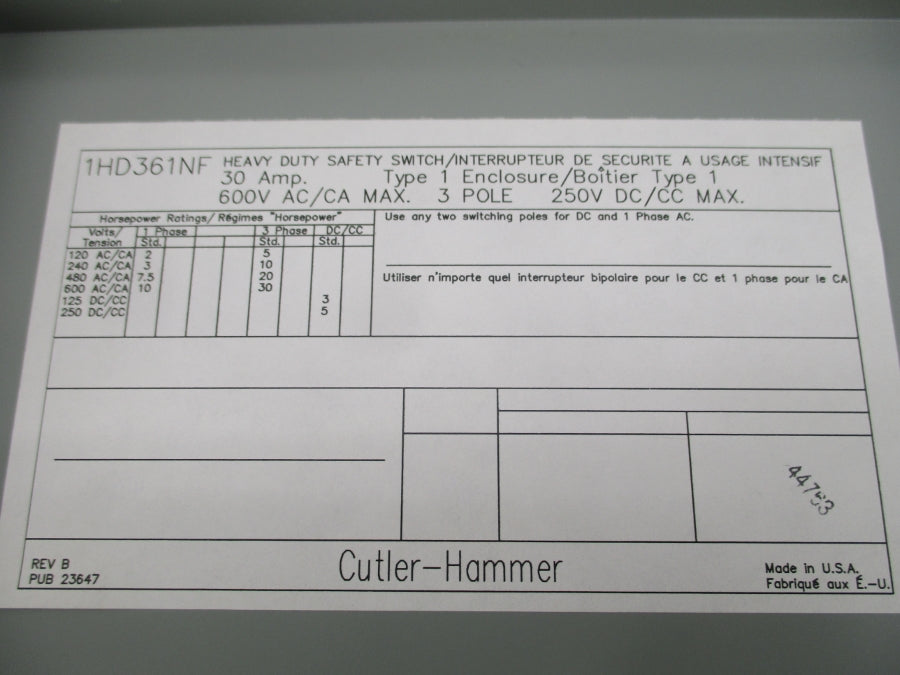 EATON 1HD361NF 600V 30A NSNP