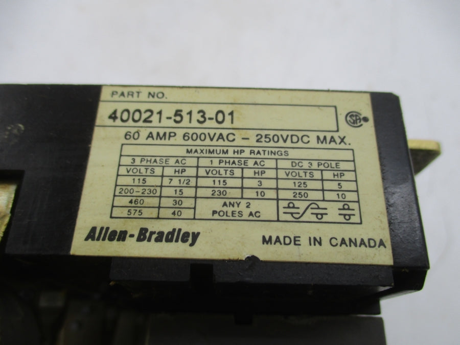 ALLEN BRADLEY 1494F-N60 SER. A 600VAC 60A (AS PICTURED) UNMP