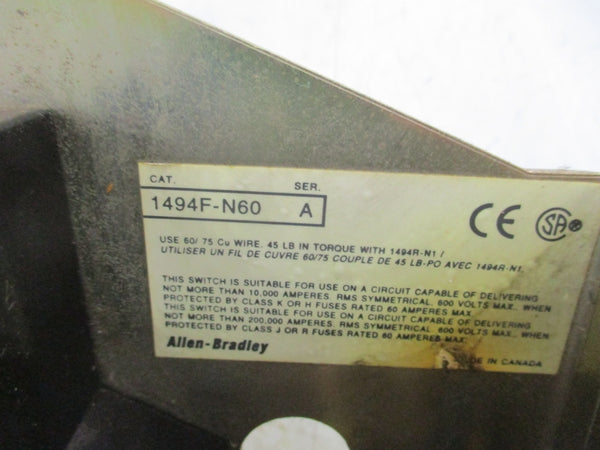 ALLEN BRADLEY 1494F-N60 SER. A 600VAC 60A (AS PICTURED) UNMP