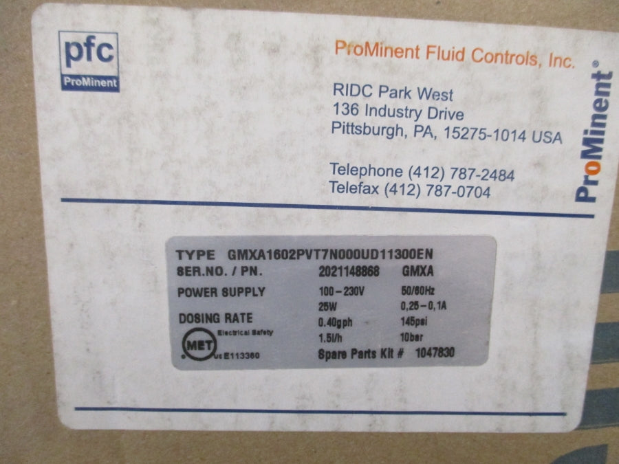 PROMINENT GMXA1602PVT7N000UD11300EN 100-230V 0.25-0.1A 145PSI NSMP