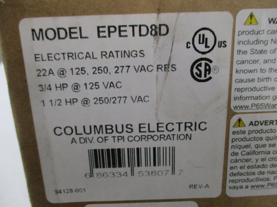 COLUMBUS ELECTRIC EPETD-8D 277VAC 22A NSMP