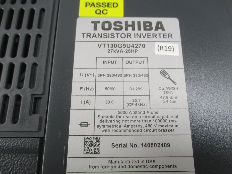 TOSHIBA VT130G9U4270 F/W R19 380/480V 39.6A NSMP