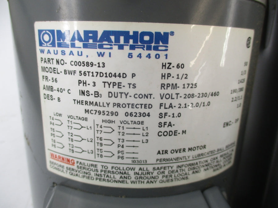 MARATHON BWF56T17D1044DP C00589-13 208-230/460V 2.1-2.0/1.0A NSNP
