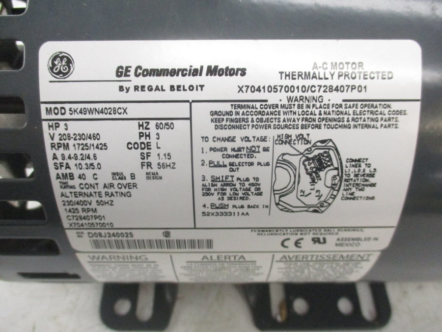 GENERAL ELECTRIC 5K49WN4028CX 208-230/460V 9.4-9.2/4.6A NSMP