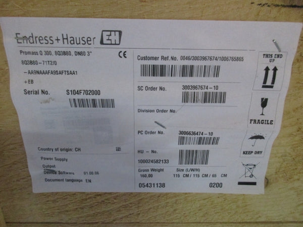 ENDRESS+HAUSER 8Q3B80-71T2/0 F/W 01.00.06 19.2-28.8V NSMP