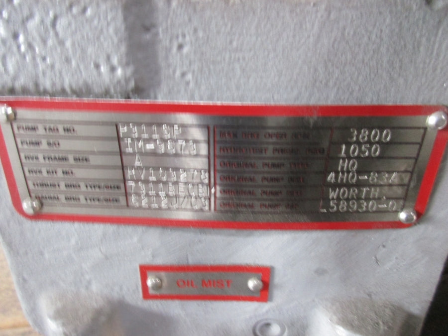 FLOWSERVE  PUMP COMPLETE WITH SEAL MODEL: 4SZ 4HQE-83A, INCLUDEDS COUPLING AND SPACER P3115P NSNP
