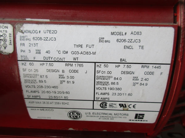BELL & GOSSETT 212B838B 65ft FLOW RATING208-230/460V 20.60-19.20/9.60A 1510BF9.5 NSNP