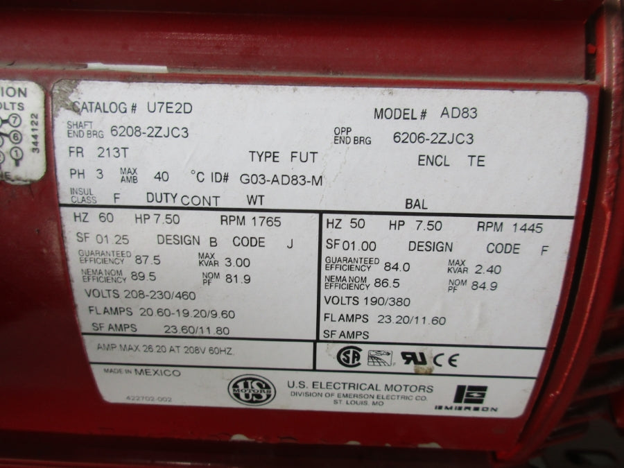 BELL & GOSSETT 212B838B 65ft FLOW RATING208-230/460V 20.60-19.20/9.60A 1510BF9.5 NSNP