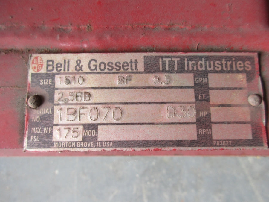 BELL & GOSSETT 212B838B 65ft FLOW RATING208-230/460V 20.60-19.20/9.60A 1510BF9.5 NSNP