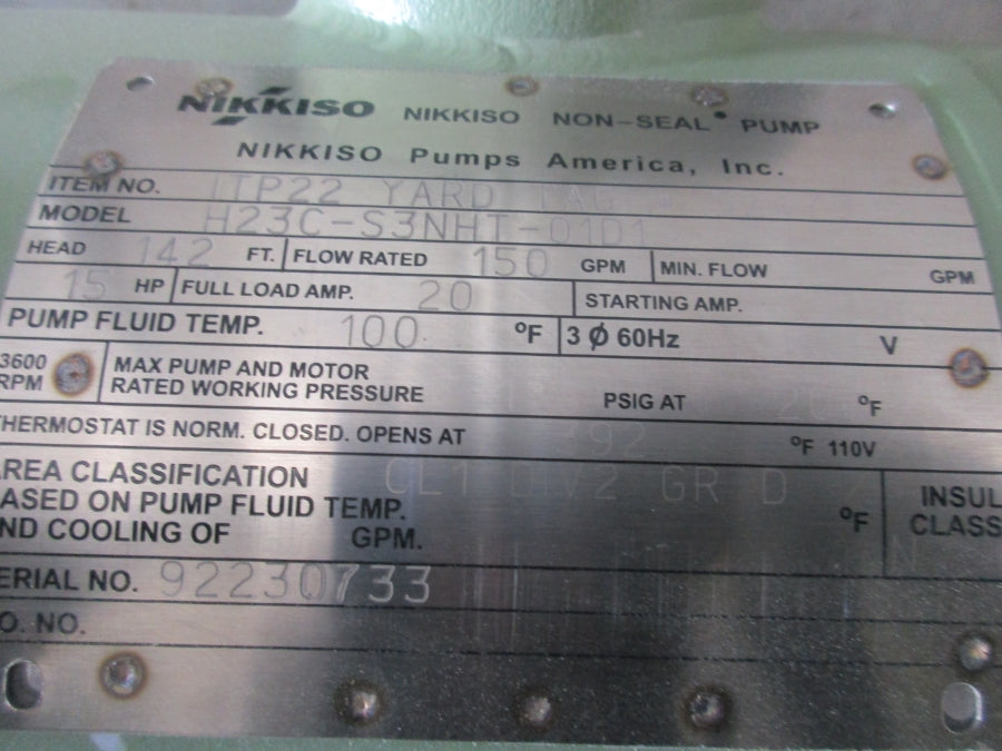 NIKKISO H23C-S3NHT-01D1 ITP22YARDTAG 110V 20A 1PSI NSNP